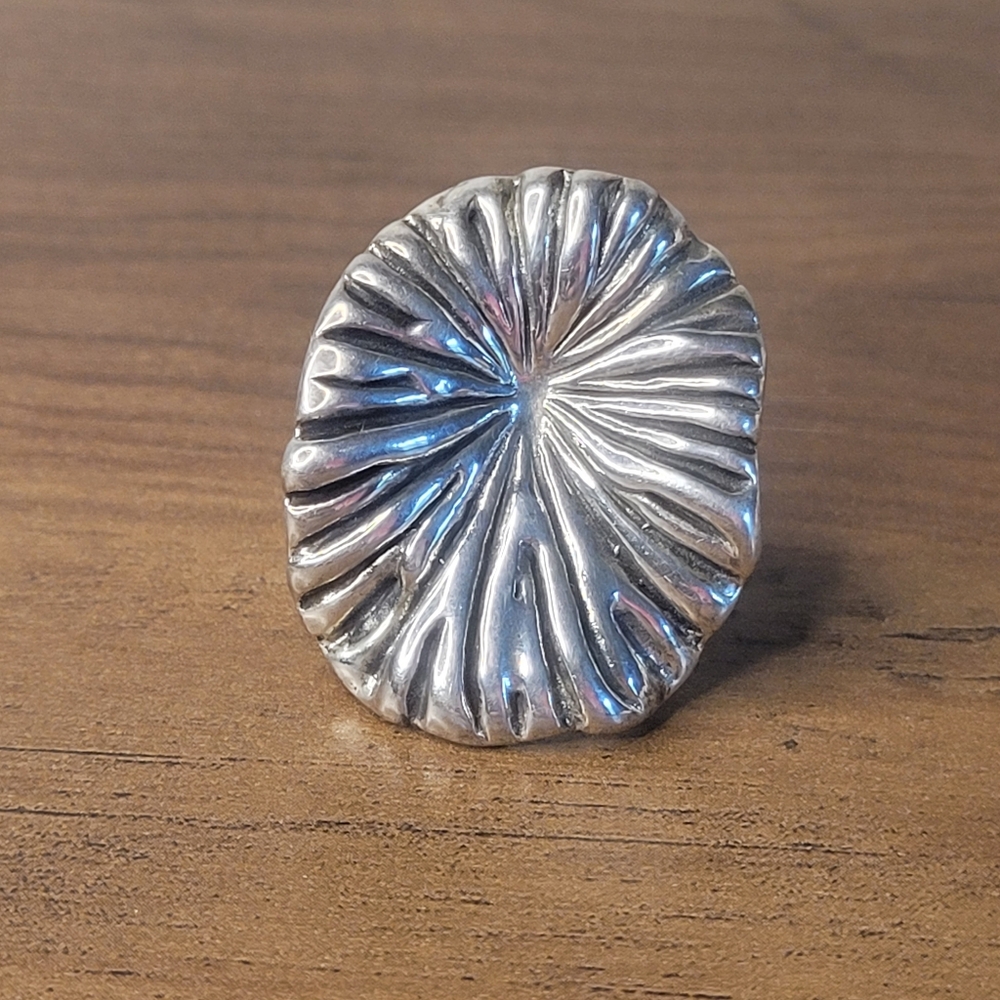 Sterling Silver Large Mushroom Flower Hollow Ring Sz 7.5